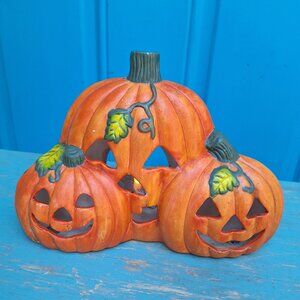 Vintage Halloween Decor Pumpkin Candle Holder Decoration Jack O Lantern Ceramic